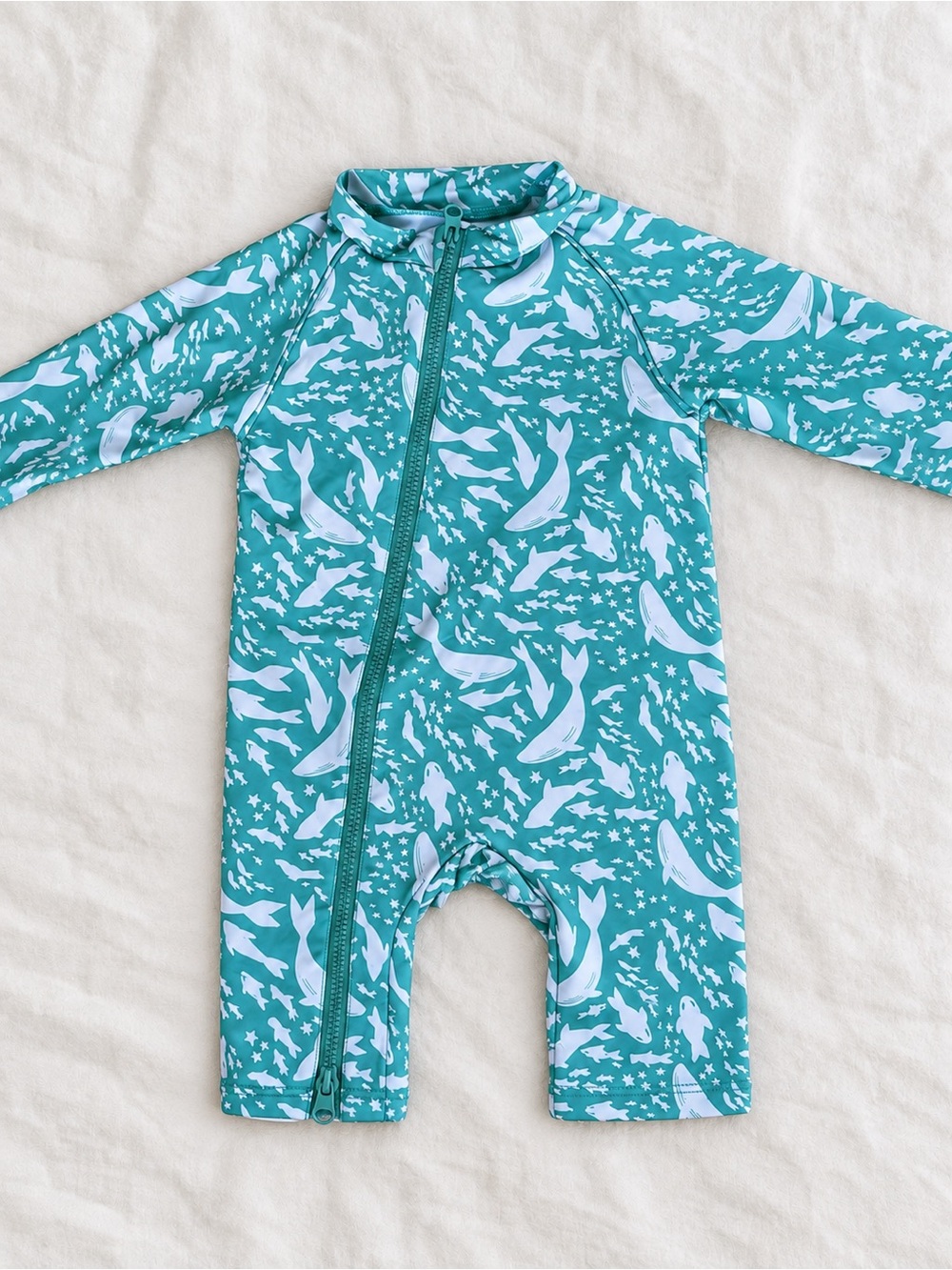 Stonz Teal and White Whale Print One-Piece Footie